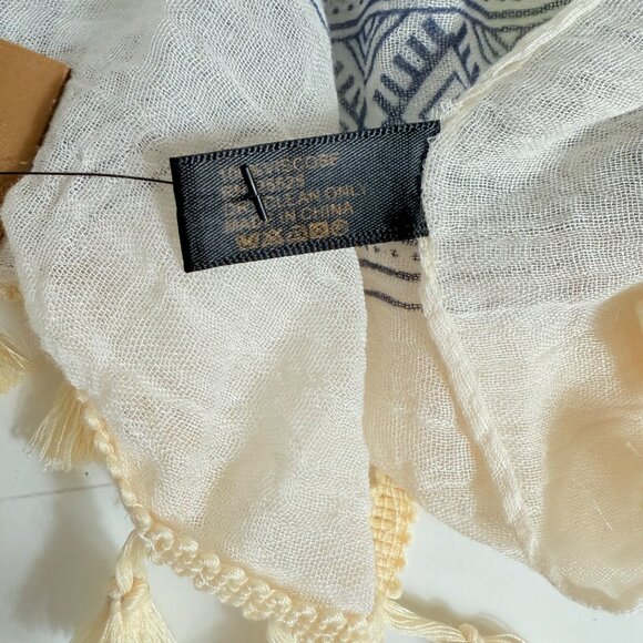 Francescas Lightweight Boho Tassel Scarf Geometric Print Cream Pastel Summer - Picture 12 of 15